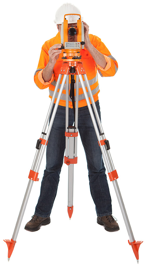 Senior land surveyor with theodolite